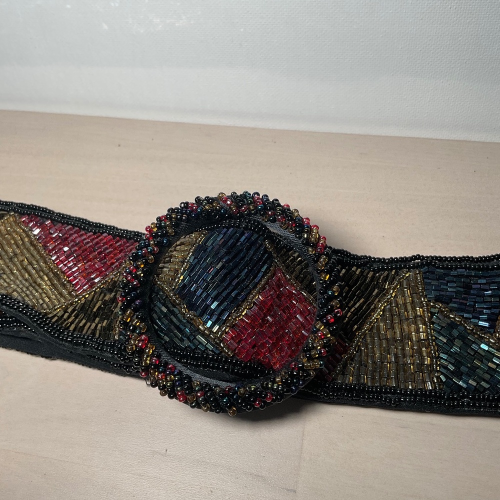 Vintage 80s Crown Pacific black silk beaded dressy belt